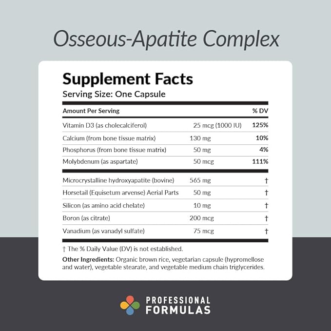 Professional Formulas Osseous-Apatite 60 Capsules Men &amp Women Bone Health Support - Calcium Microcrystalline Hydroxyapatite - with Calcium &amp Phosphorus Micronutrients - Dietary Supplements