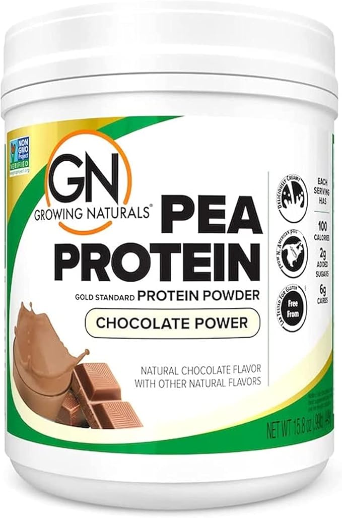 Growing Naturals Raw Pea Protein Powder Vegan Plant Based Protein BCAA Low-Carb Low-Sugar Chocolate Power 1 Pound (Pack of 1)