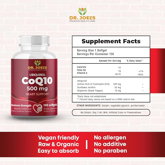 Dr. JOEL'S MOM NUTRIX Physician Recommended COQ10 500 mg - Maximum Potency &amp Absorption - Immune Support - 150 Softgels - Made in The USA