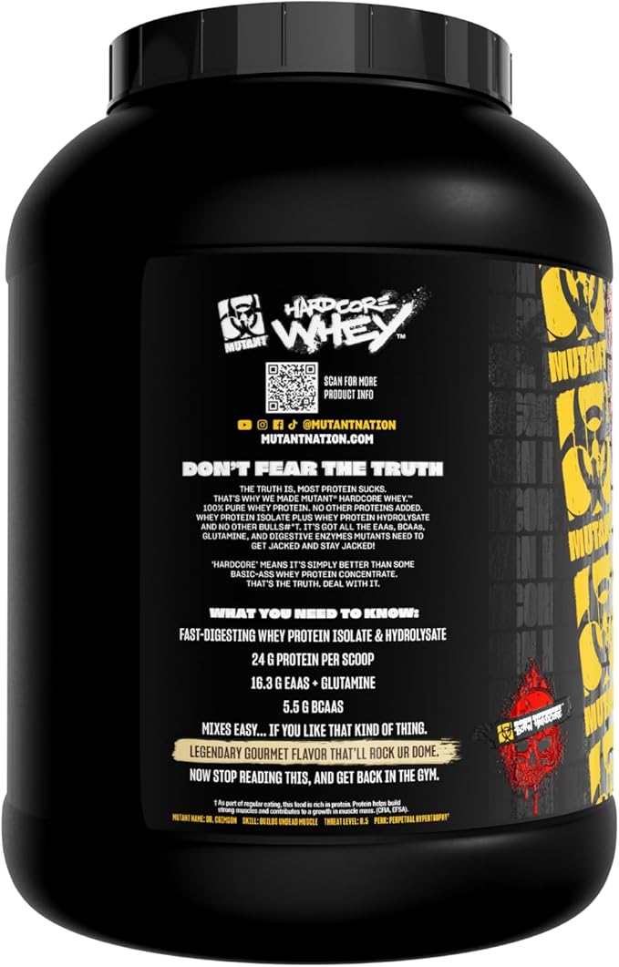 Mutant Hardcore WHEY | 100% Pure Whey Protein | 24g Protein Fast-digesting whey Protein Isolate Plus whey Protein hydrolysate | 70 Servings | 5 LB | Cookies &amp Cream