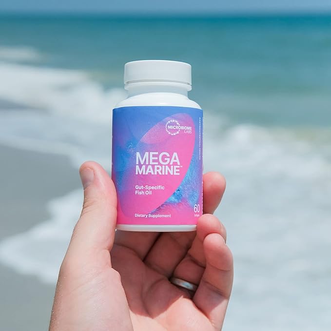 Microbiome Labs MegaMarine Omega 3 Fish Oil Supplements - Gut-Specific EPA DHA Omega 3 Supplement with DPA for Gut Health - Support Immune &amp Gut Barrier Function (60 Softgels)