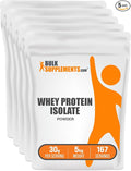 BulkSupplements.com Whey Protein Isolate Powder - Unflavored Whey Protein Powder Nutritional Supplement - Gluten Free 30g per Serving 1kg (2.2 lbs) (Pack of 5)