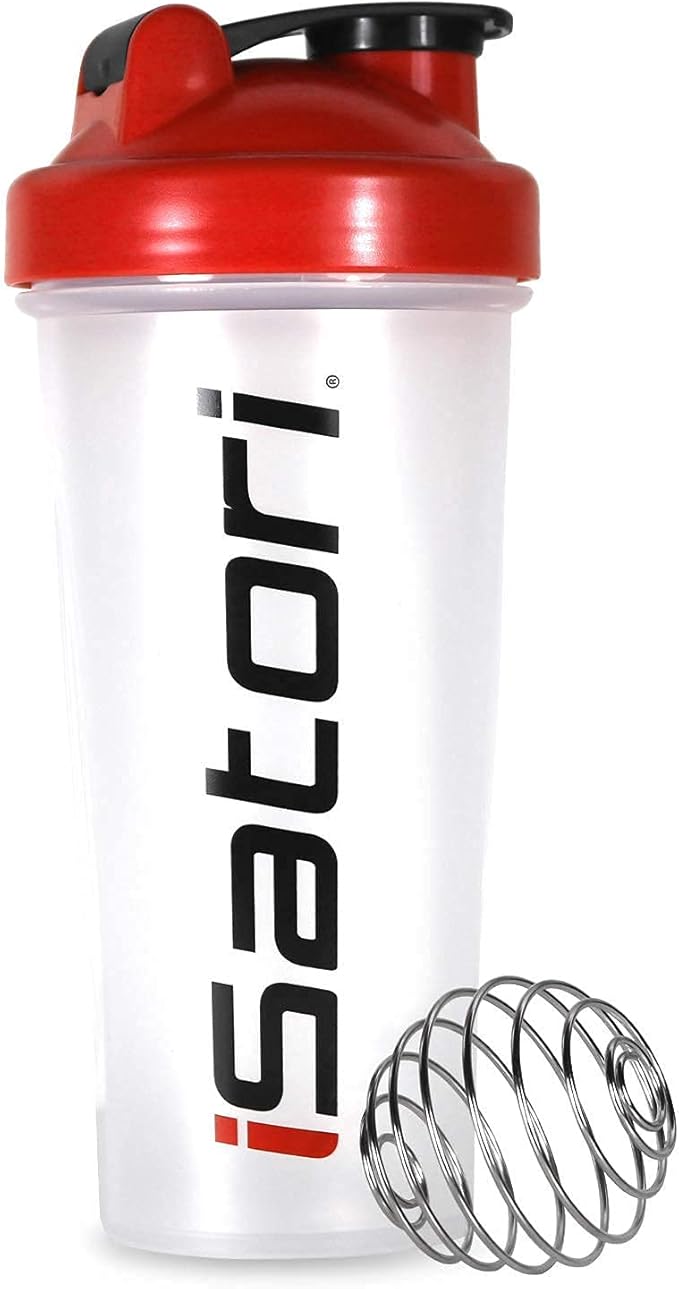 iSatori Bio-Active Whey Protein Powder - Vanilla Swirl (30 Servings) &amp iSatori Classic Blender Bottle (Clear Bottle with Red Top)