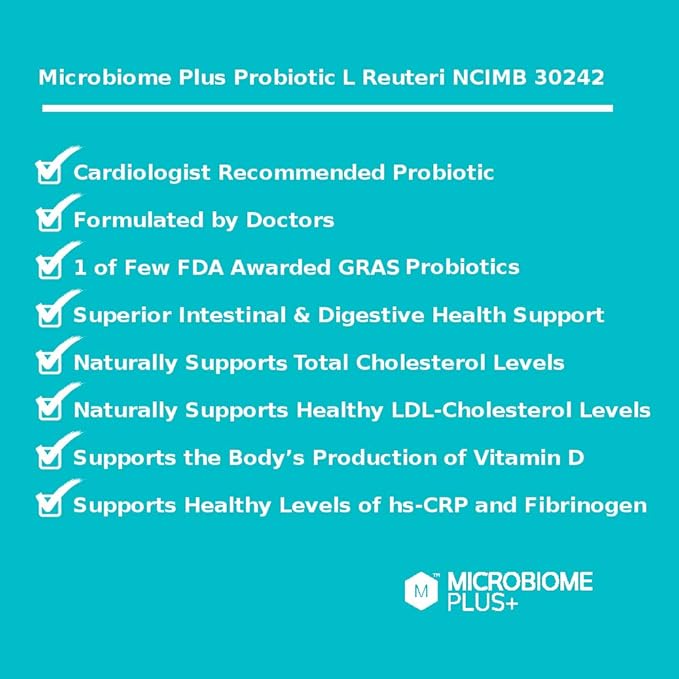 Microbiome Plus Gastrointestinal Probiotics L Reuteri NCIMB 30242 and Prebiotics scFOS GI Digestive Supplements Allergy Safe Gluten-Free Probiotic Supplement for Men and Women (1 Month Supply)