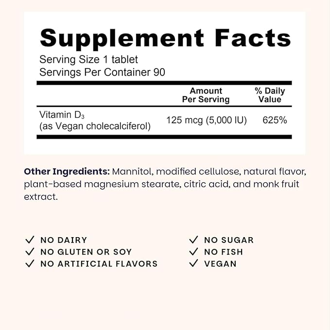 Vitamin D3 Supplement for Women and Men with 5000IU D3 90 Tablets