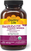 Country Life Realfood Organics Women’s Multivitamin – USDA Organic Vegan Gluten-Free – 1300mg Fermented Whole Foods Vitamins D E B Folate &amp Biotin – Daily Energy &amp Beauty – 60 Tablets