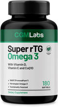 rTG Omega 3 Norwegian Fish Oil with CoQ10 Dietary Supplement- Heart Health &amp Antioxidant Support with Vitamins D &amp E – 2000 mg Sustainably Sourced – Super rTG Omega 3 180 Softgels by CGM Labs