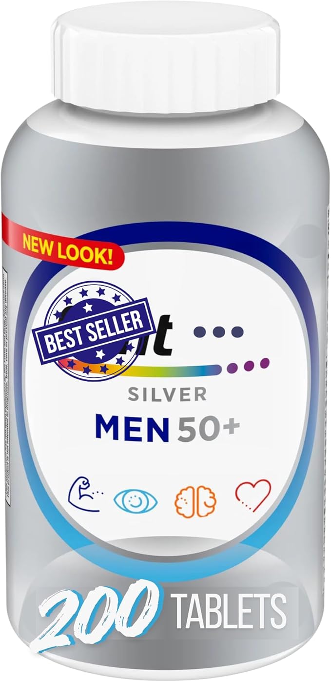 Silver Men 50 Plus 200 Tablets - Complete Daily Multivitamin Supplement for Men and Senior Adults – High Potency Vitamins &amp Minerals for Men's Health Over 50