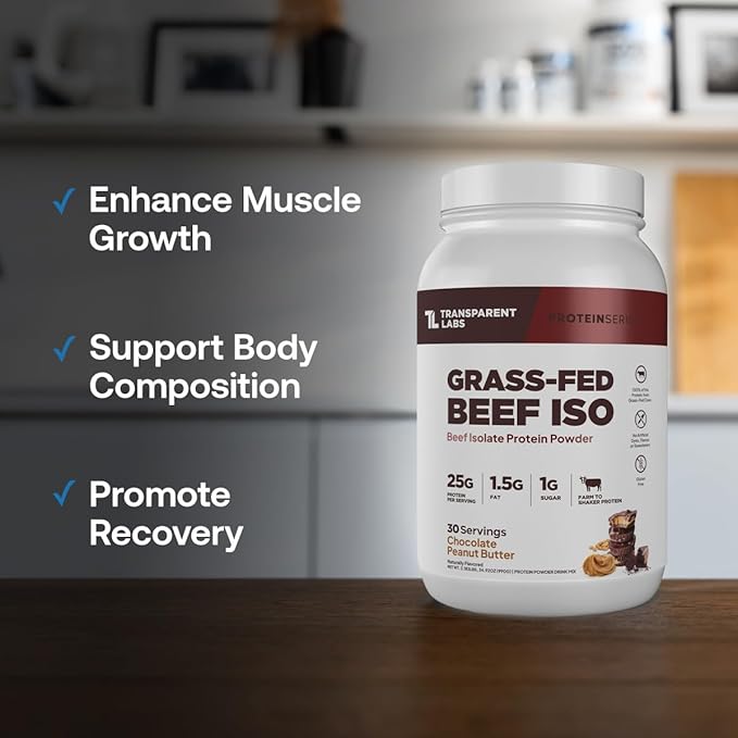Transparent Labs Grass-Fed Beef Isolate Protein Powder – Naturally Flavored Dairy-Free Protein with 25g of Protein per Serving for Increased Recovery &amp Strength - 30 Servings Chocolate Peanut Bu