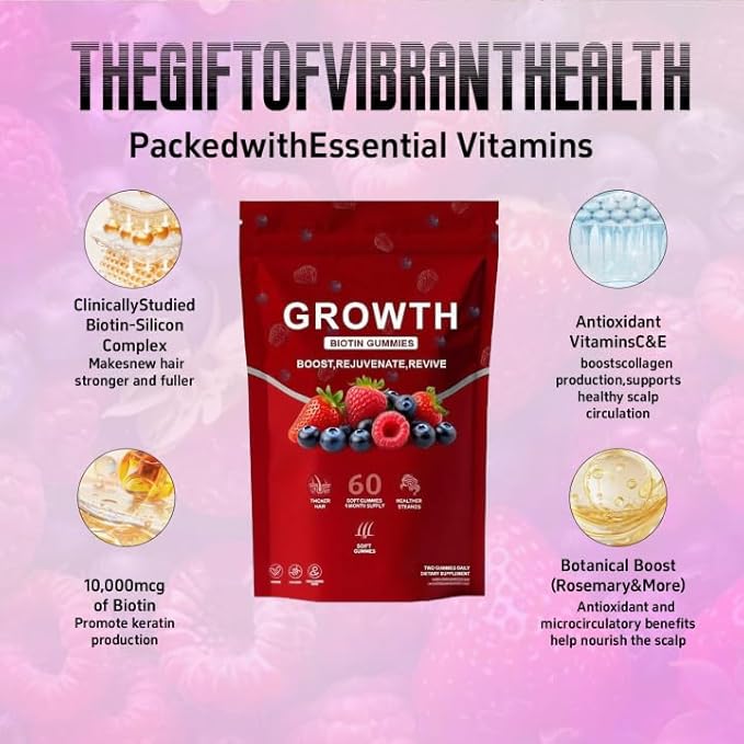 Lumin Hair Growth Gummies Infused with Biotin Vitamins and Botanical Extracts to Support Healthy Hair Growth and Strength Skin and Nail Care Non-GMO 60 Gummies (1pcs)