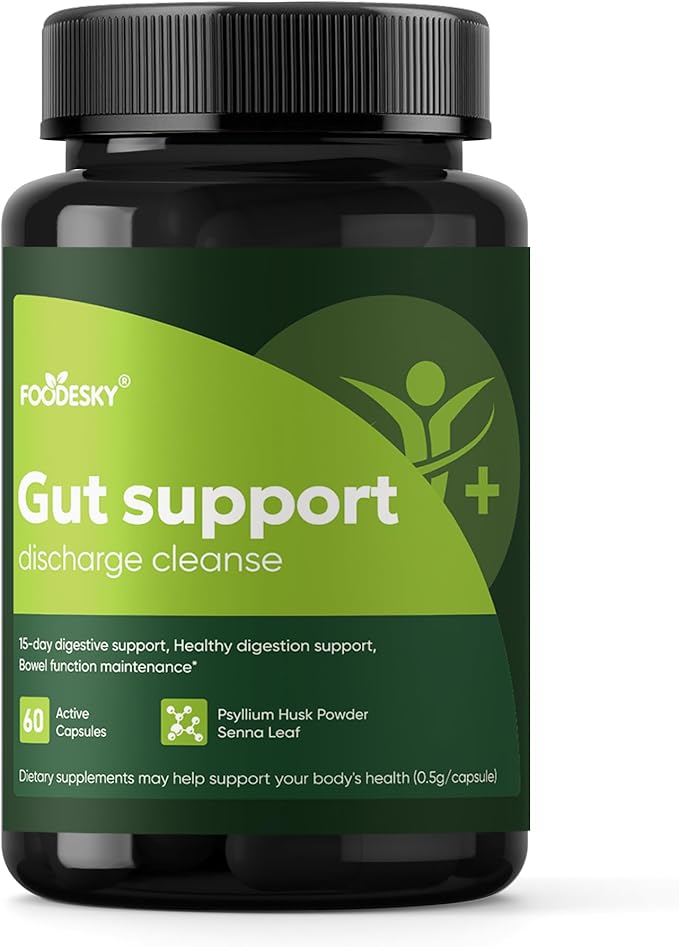 Gut Support Capsules - 15-Day Digestive Support with Psyllium Husk &amp Senna Leaf - Aids Bowel Function &amp Gut Wellness - 60 Active Capsules (1PCS)
