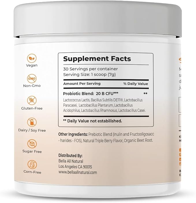 Bella All Natural Probiotics + Prebiotics Powder - Triple Berry Flavor 210grams