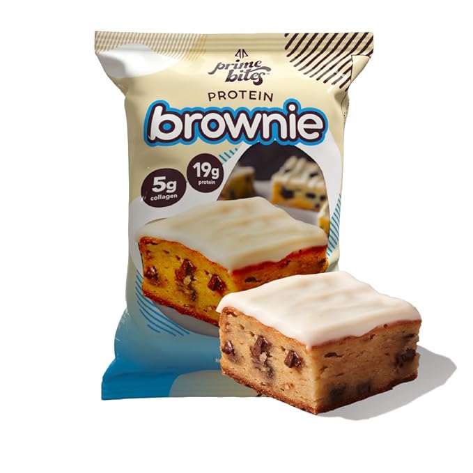 Prime Bites High Protein Brownie (12 Per Box Cookies &amp Cream Blondie) - 19g of Protein 5g of Collagen Gluten Free Low Sugar Treat Delicious Protein Snack