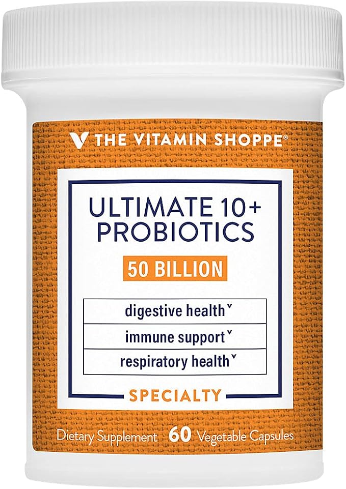 The Vitamin Shoppe Ultimate 10+ Probiotics 50 Billion CFU - 10 Probiotic Strains for Digestive Health Immune &amp Gut Support (60 Vegetable Capsules)