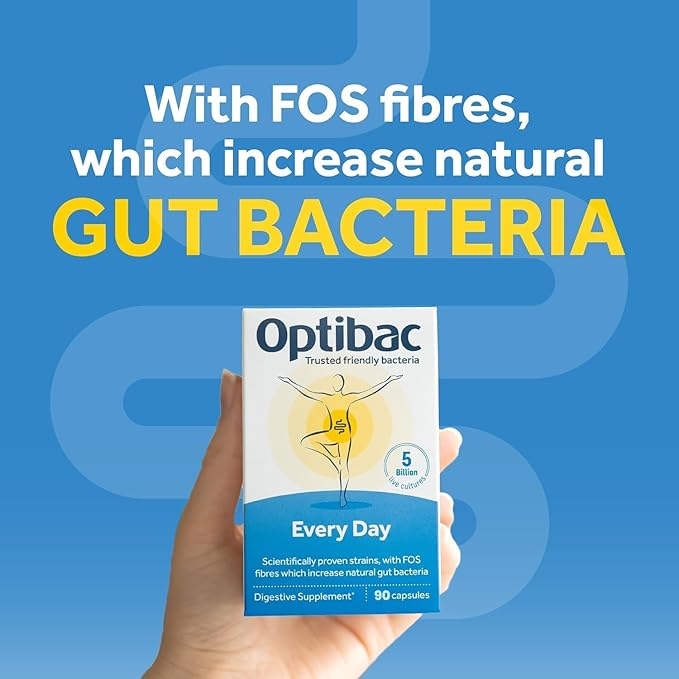 OptiBac Probiotics for Digestive Health 90 Capsules | 6 Scientifically Researched Strains with 5 Billion Live Cultures | Gluten Free &amp Vegetarian | Supports Gut Flora &amp Digestive Health