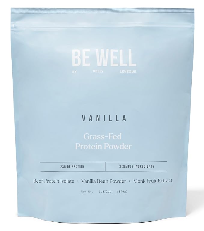 Be Well by Kelly Vanilla Grass-Fed Beef Protein Powder 23G of Protein &amp Zero Carbs (3 Ingredients 30 Servings) 9 Amino Acids + 3 BCAAs No Soy No Dairy Stevia-Free No Sugar Added 1.87lb 849g