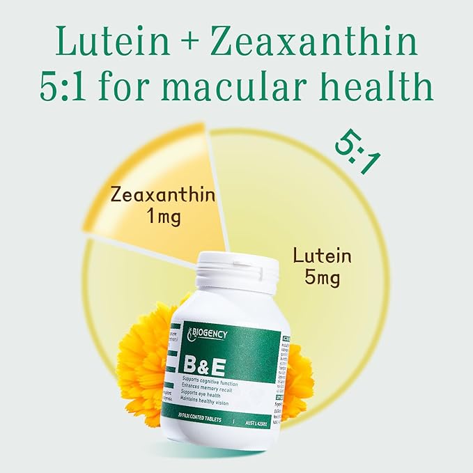B&ampE Zeaxanthin + Lutein Eye Care Vitamin Supplement - 1 Pack 30 Tablets Protects and Enhances The Overall Eyes Health Natural Ingredients Gluten-Free Vegan-Friendly for Adults and Children