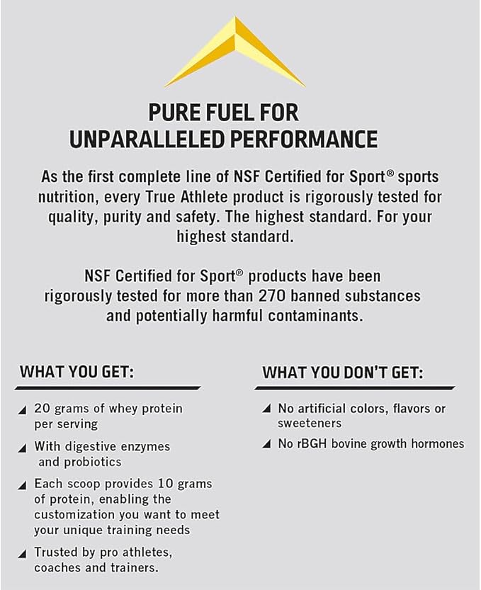 True Athlete Natural Whey Protein - Vanilla Flavor - 20g of Protein per Serving with Added Probiotics for Digestive Health 2.5 Pound Powder for Muscle Recovery and Optimal Performance