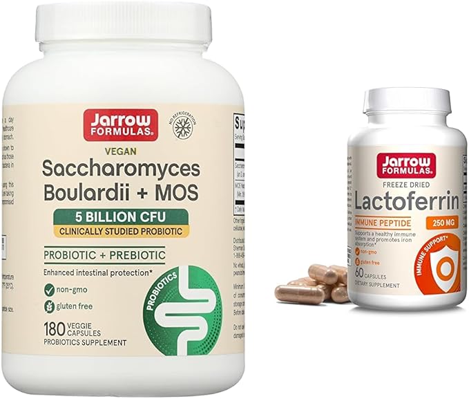 Jarrow Formulas Saccharomyces Boulardii Probiotics + MOS 5 Billion CFU Probiotic Yeast Formulas Lactoferrin 250 mg - Immune-Supporting Glycoprotein