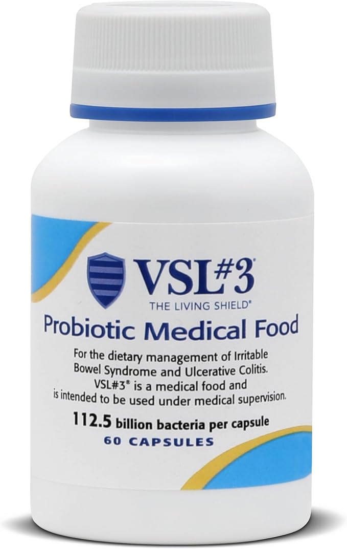 VSL#3® Probiotics for Digestive Health IBS &amp UC Symptoms - 112.5B CFUs High-Potency Multi-Strain Live Refrigerated Probiotic Medical Food for Gut Health Support in Men &amp Women 180 Capsu