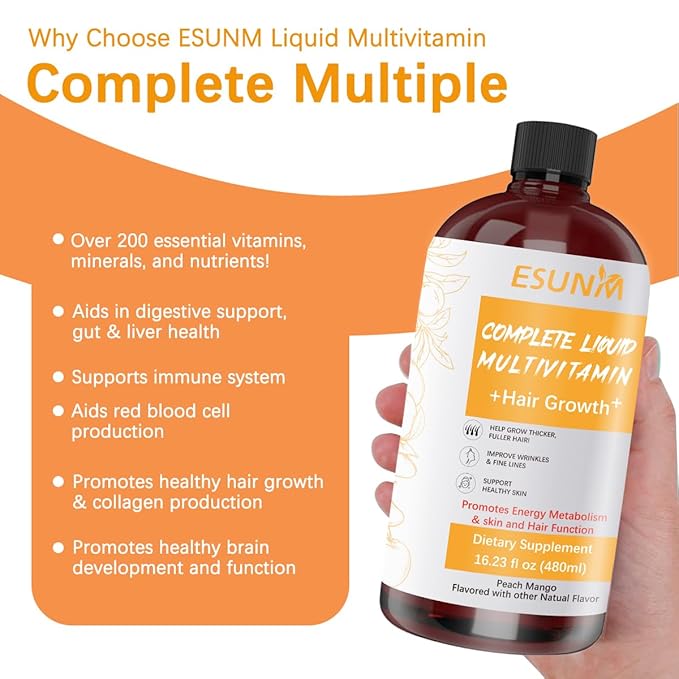 Complete Liquid Multivitamin Hair GrowthSupport for Thicker Hair &amp Facial Wrinkles in Women | Biotin 30mcg | Semen Sesami Nigrum Promotes Energy Metabolism Skin &amp Hair for Ages 18+ | 16.23 Fl