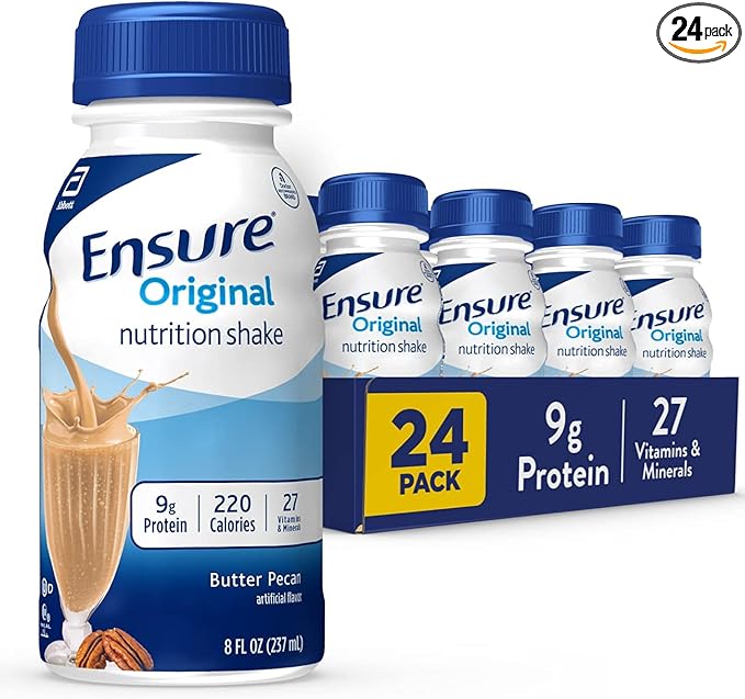 Ensure Original Butter Pecan Nutrition Shake | Small Meal Replacement Shake | Ready To Drink | 9g Protein 27 Vitamins and Minerals | 8 fl oz - 24 Pack