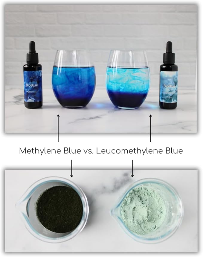 BIOLIGHT BioBlue Leuco | USP Leucomethylene Blue w/Litewater Deuterium-Depleted Water | Mitochondrial Support Wellness &amp Longevity | Increased Energy Focus Exercise Capacity | 2 fl oz 1% Solut