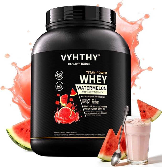 Watermelon Flavored Whey Protein Powder24g Protein per Serving Fast-Absorbing Concentrated whey Protein Low Sugar Gluten-Free Natural Flavor 2 lbs/32 oz.
