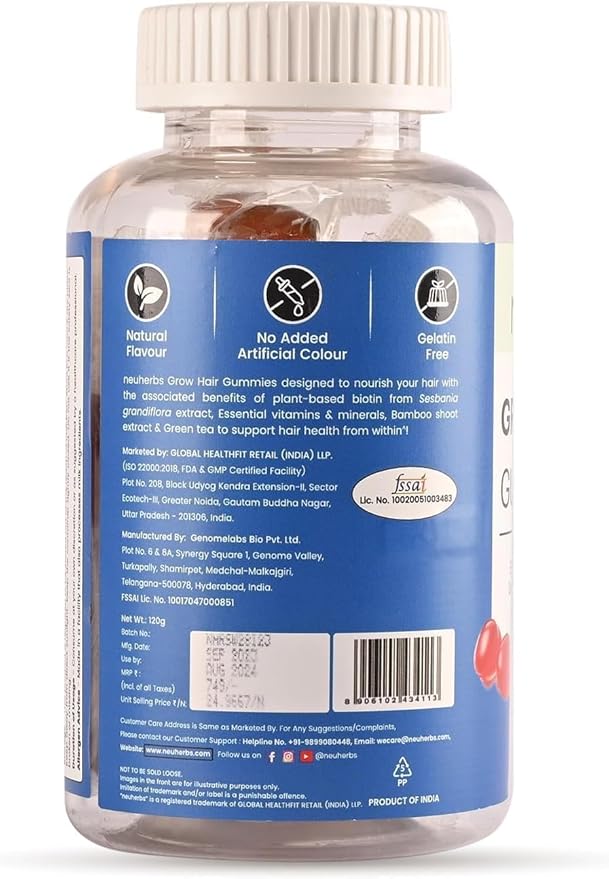 Grow Hair 30 Gummies with BiotinBamboo Shoot ExtractGreen Tea ExtractIronVitamin B12B2Folic Acid Keeps Hair Healthy &amp StrongNatural Strawberry Flavored100% VegetarianGelatin Free