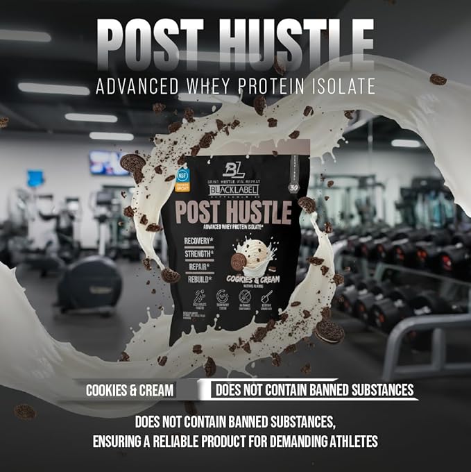 BLACKLABEL Supplements Post Hustle Post Workout Protein Powder 30 Servings – NSF Certified for Sport Whey Isolate Protein Powder with Digestive Enzymes – Cookies &amp Cream