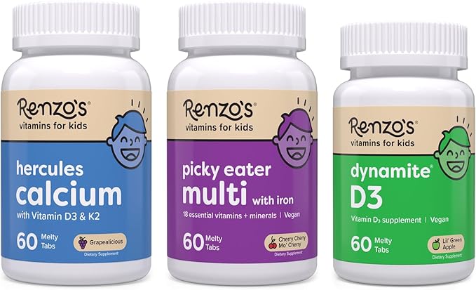 Renzo's Vitamins Stronger Now Bundle - Picky Eater Kids Multivitamin Hercules Calcium and Vitamin D3 for Kids