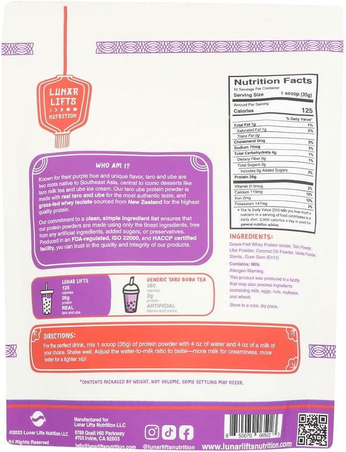 Lunar Lifts Nutrition Whey Protein Isolate Taro Ube 12.35 Ounce