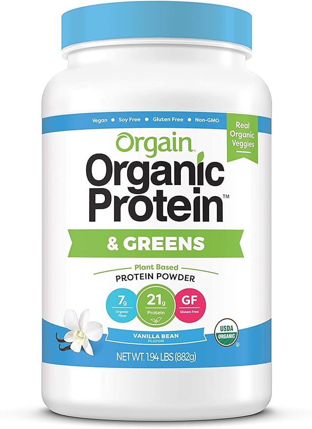 Orgain Organic Vegan Protein Powder + Greens Vanilla Bean - 21g Plant Based Protein Gluten Free Dairy Free Lactose Free Soy Free No Sugar Added With Iron &amp Prebiotics for Gut Health - 1.94l