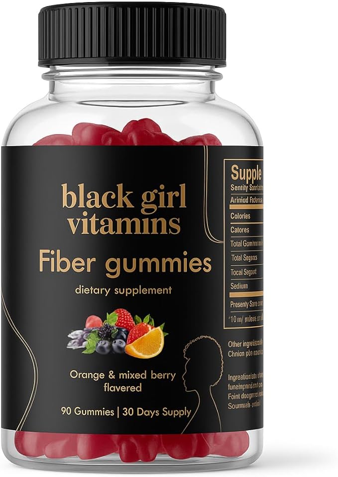 Black Girl Vitamins - Fiber Gummies - Prebiotic for Gut Health &amp Bloat Relief - Supports Digestion Regularity &amp Microbiome Balance - Vegan Gluten-Free Halal (Orange &amp Mixed Berry 30 Da