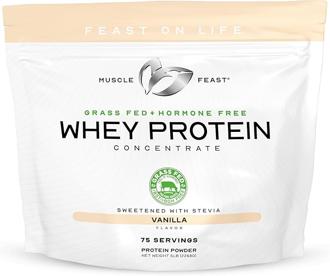 Muscle Feast Grass-Fed Whey Protein Concentrate Bundle – Vanilla &amp Chocolate 5lb Each (10lb Total) – All Natural Hormone-Free Pasture Raised High Protein Powder for Muscle Recovery &amp Growt