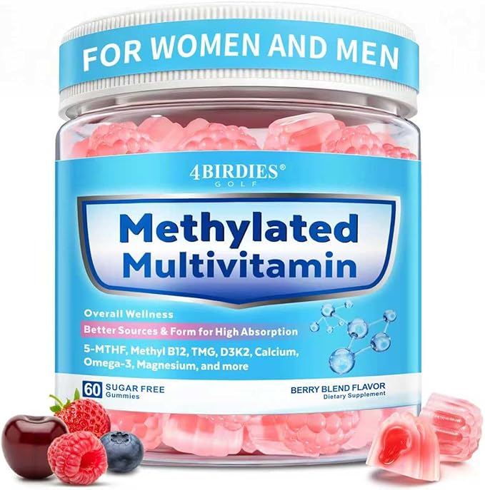 Methylated Multivitamin for Men and Women Gummies with Omega-3 D3 K2 Calcium Methylfolate &amp B12 TMG Mens &amp Womens Multivitamin Daily Vitamin A C E B Magnesium CoQ10 for Daily Support