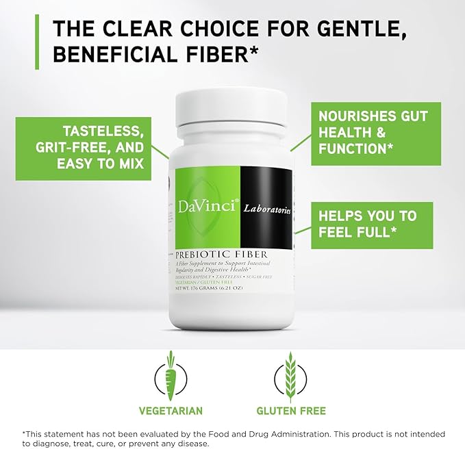 DAVINCI Labs Prebiotic Fiber - Daily Fiber Powder for Digestion Support &amp GLP-1 Production* - Tasteless Drink Mix - Fiber Supplement for Men &amp Women - Vegetarian Gluten-Free - 30 Servings (17