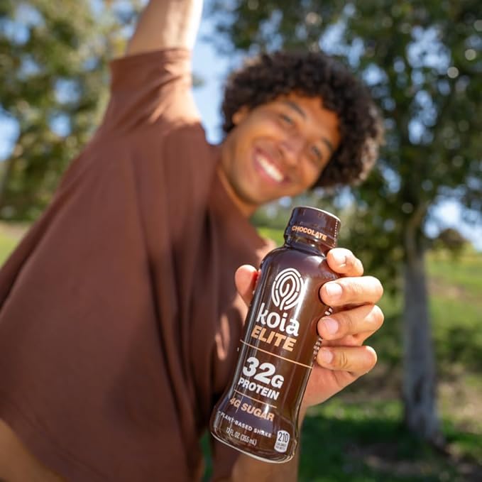 Koia Elite Plant Based Protein Shake Chocolate 32g Protein 4g Sugar 6g Prebiotic Fiber Pre &amp Post Workout Nutritional Drink No Seed Oils Dairy-Free Gluten-Free Non-GMO 12 Fl Oz (Pack of