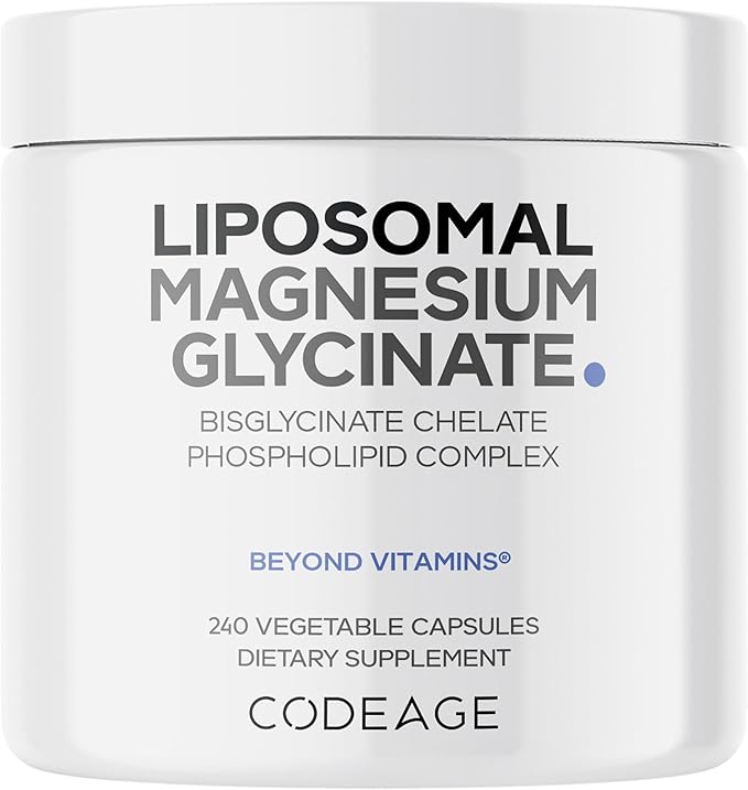 Codeage Liposomal Magnesium Glycinate Supplement 2-Month Supply Bisglycinate Magnesium Chelate Chelated Magnesium Mineral Pills BioPerine Black Pepper Vitamins Capsules Non-GMO Vegan 240 ct