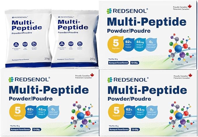 Multi-Peptide Powder 5 Small-Molecule Protein Peptides: Soy Ovalbumin Whey Sea Cucumber and Shiitake Peptides100% Absorption 62% Protein Omega 3 &amp6 Vitamins &amp Minerals (3 Boxes)