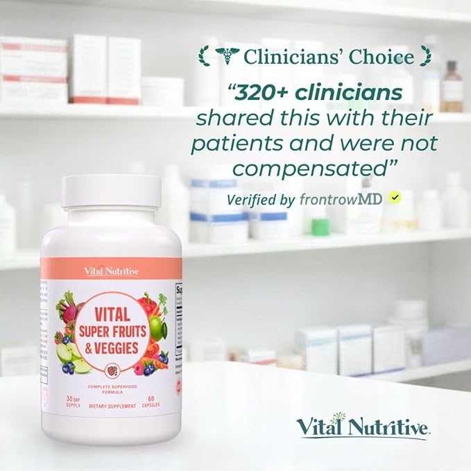 Vital Super Fruits &amp Veggies - Daily Superfood Capsules for Adults - Fruit and Veggies Supplement to Boost Immunity &amp Energy - 2-in-1 Formula for Overall Wellness - Fruit and Vegetable Capsule