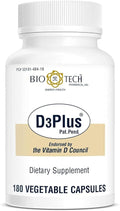 Bio-Tech Pharmacal D3Plus 180 Vegetable Capsules – All-Natural Supplement – Supports Skeletal &amp Cardiovascular Health – No Dairy Fish Gluten Peanut Shellfish &amp Soy