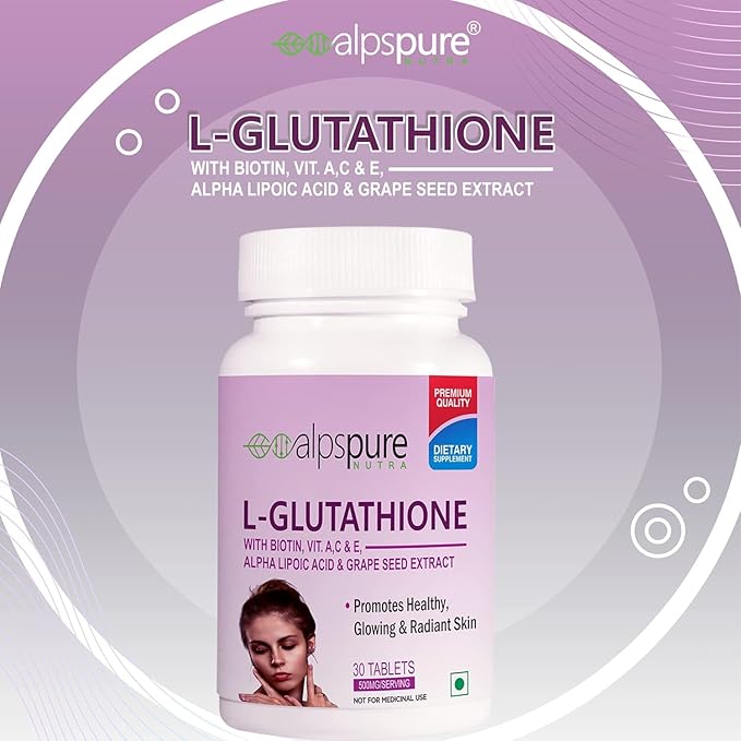 Generic L-Glutathione Tablets with Biotin Vitamin A.C E Alpha Lipoic Acid &amp Grape Seed Extract (30 Tablets) for Healthy and Youthful Glowing Skin for Men and Women Pack of-1