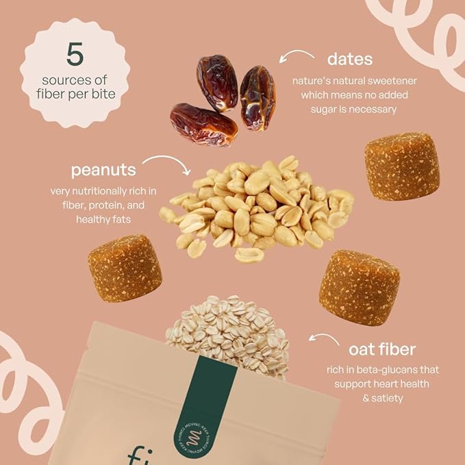 Fiber Bites - 5g Daily Fiber Supplement - Supports Regularity Digestion and Gut Health - All Natural Ingredients 30 Servings Peanut Butter Flavor