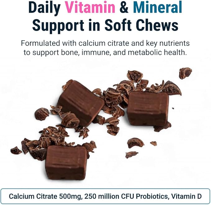 BariatricPal Sugar-Free Calcium Citrate Soft Chews | 500mg with Vitamin D &amp Probiotics | Belgian Chocolate Caramel | 90 Count (1 Month Supply)