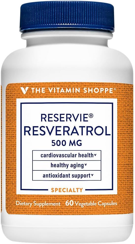 The Vitamin Shoppe Trans-Resveratrol 500mg - Cardiovascular &amp Longevity Support | Potent Antioxidant | 60 Veggie Caps | Non-GMO Vegan
