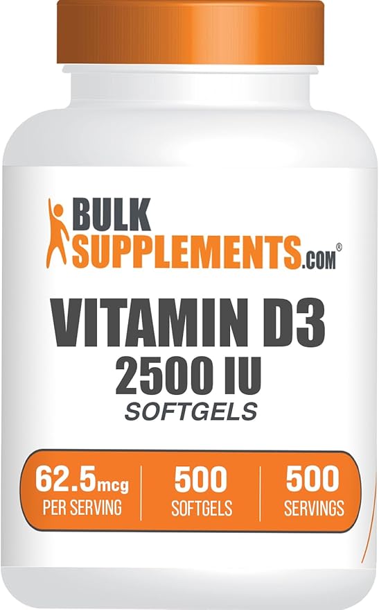 BulkSupplements.com Vitamin D3 2500IU Softgels - Cholecalciferol D3 Supplement Vitamin D 2500 IU - 1 Vitamin D3 Softgel (62.5mcg of Vitamin D) per Serving 500 Count (Pack of 1)