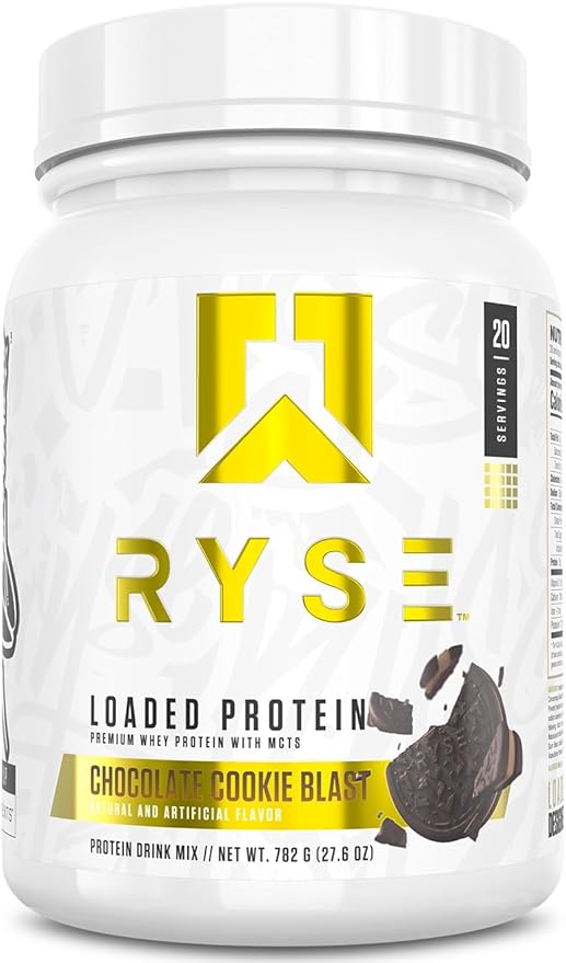 RYSE Loaded Protein Powder - Chocolate Cookie Blast - 25g Whey Protein Isolate &amp Concentrate with Prebiotic Fiber &amp MCTs - Low Carb Low Sugar Digestive-Friendly - 20 Servings / 1.5 lb Tub