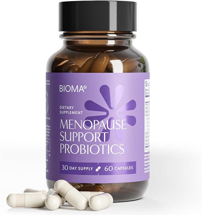 BIOMA Menopause Support Probiotics for Women - Hormone Free Hot Flash &amp Night Sweat Relief - Gut-Hormone Balance with Phytoestrogens BB536 Delayed Release (60 Capsules - 30 Day Supply)