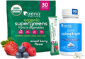 Zena Nutrition Organic Supergreens Greens Powder 70+ Superfoods Mixed Berry 30 Drink Mix Packets + Pure Colostrum Capsules 1500mg Supplement 1 Month Supply 90 Capsules